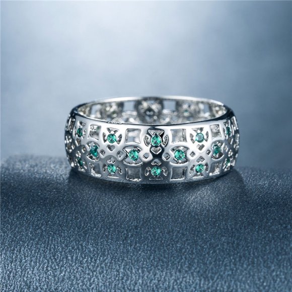 ✨ Colorful Gems Eternity Zircon Silver Vintage Ring for Women, EVGG1604 - Picture 2 of 3